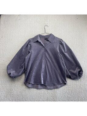 Icone Velvet Balloon Sleeve Top Shirt Button Up Blouse Lila Purple Wom Sz M